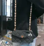 Handbag phone Case with Soft Silicone Chain for Women with Handstrap & Long Pearl Crossbody Chain