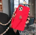 Handbag phone Case with Soft Silicone Chain for Women with Handstrap & Long Pearl Crossbody Chain